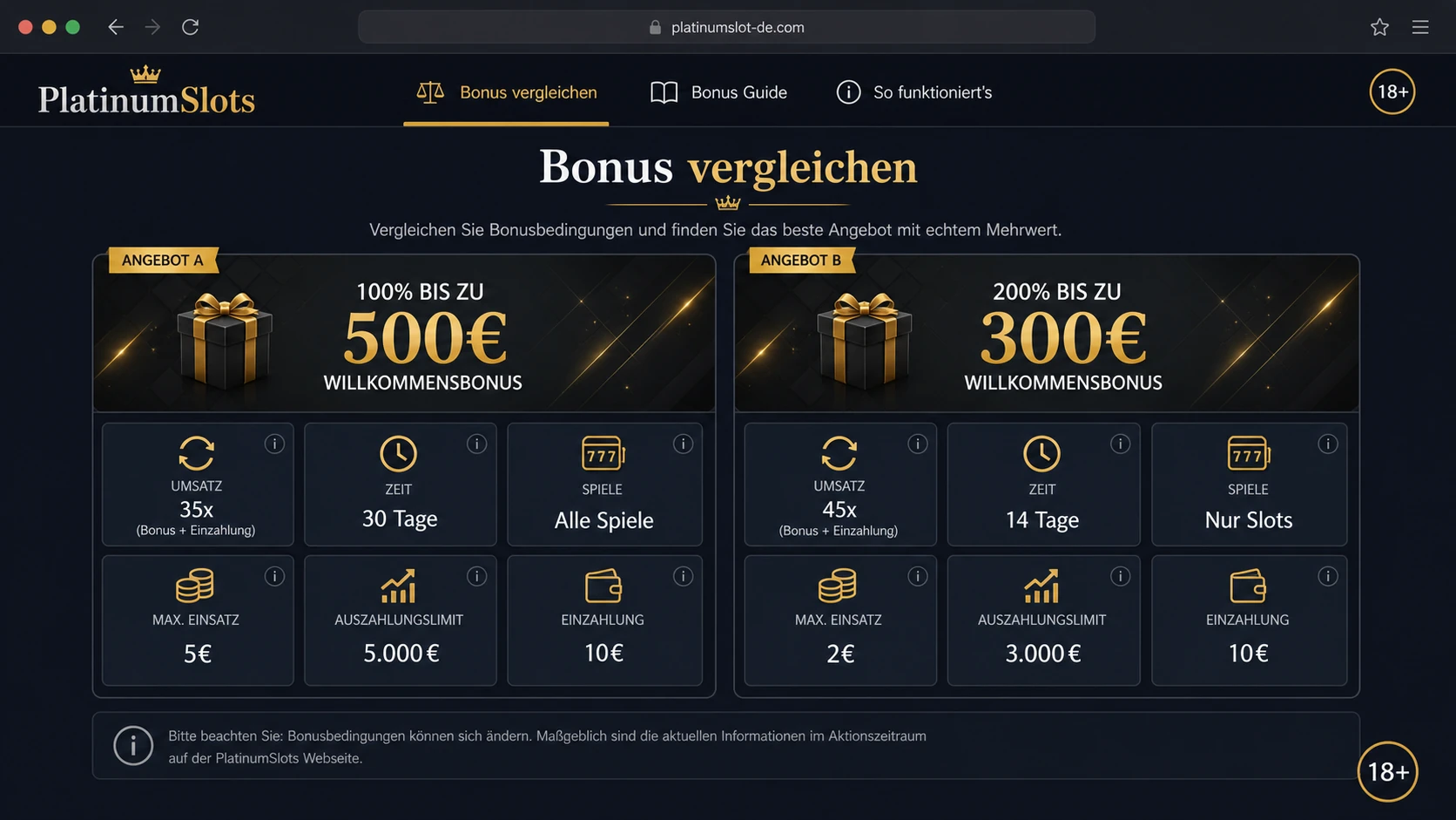 Bonus nach tatsächlichem Wert vergleichen